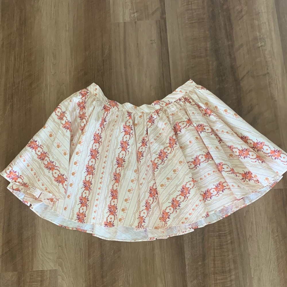 Free People Floral A-Line Skirt in Cream and Pink Size Small